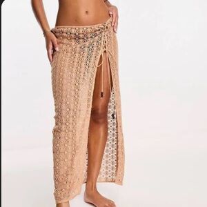 Corset side tie beach crochet lace slit maxi skirt